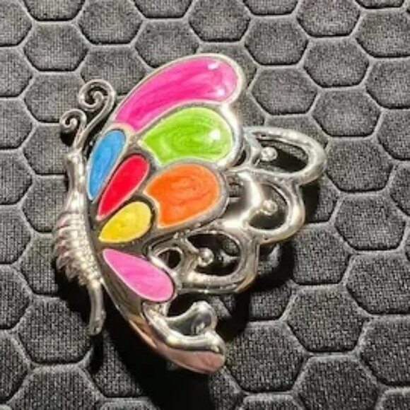 Butterfly Brooch Multicolored 18K White Gold Plated - Picture 1 of 1